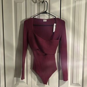 Express Ribbed Burgundy Bodysuit